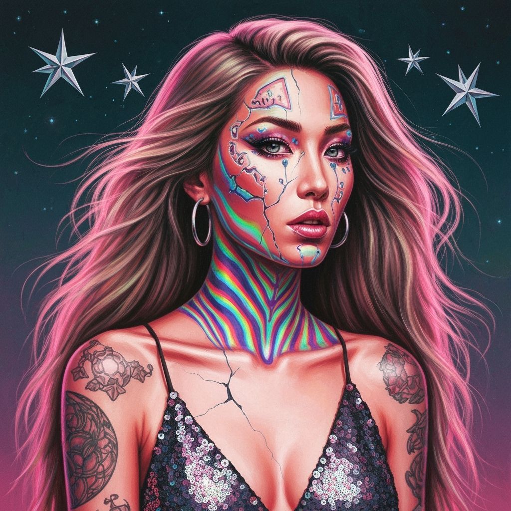 Iridescent Zebra Fashion Model in Retro-Futuristic Style