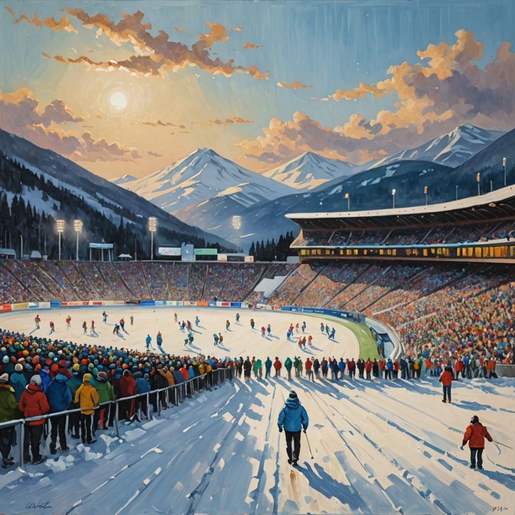Stadium Archway to Snowy Mountain: Impressionistic Oil