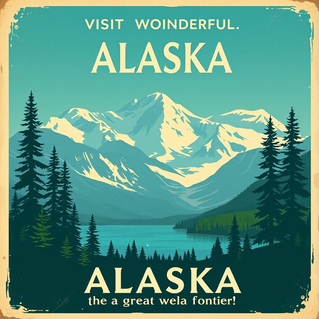 Vintage Alaska Travel Poster in Pop Art Style