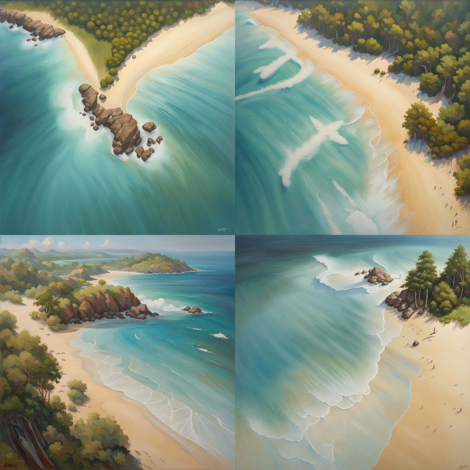 Island Coast Bird's Eye View as Oil Painting