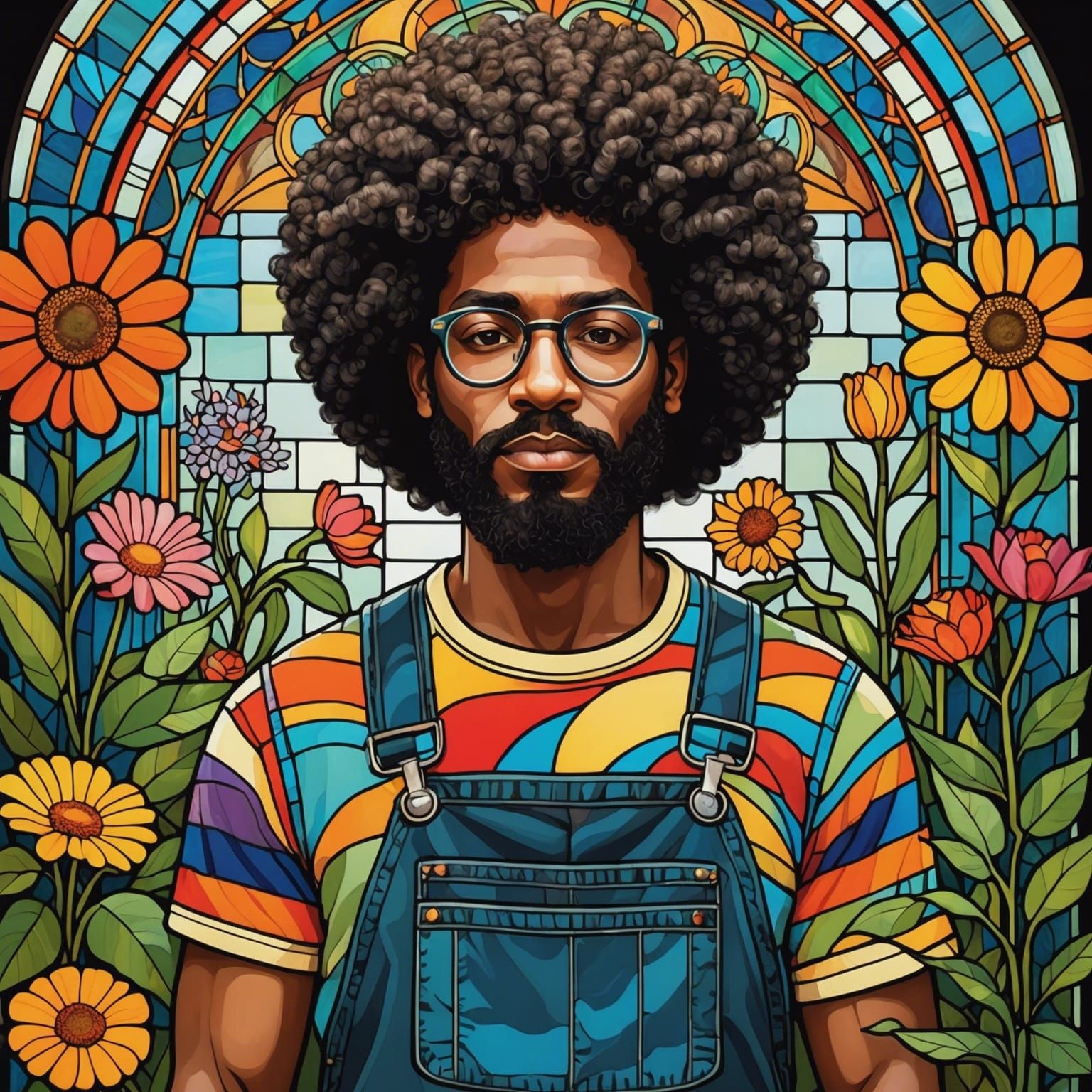 Vibrant Stained Glass Portrait in Art Nouveau Style