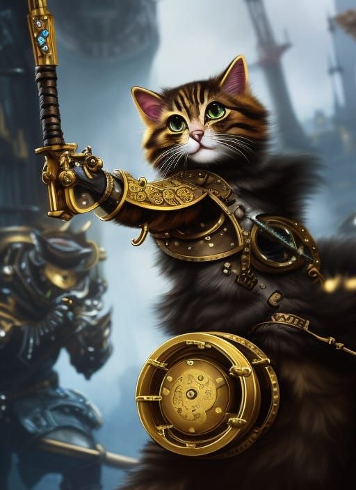 Steampunk Armored Cat Warrior Concept Art
