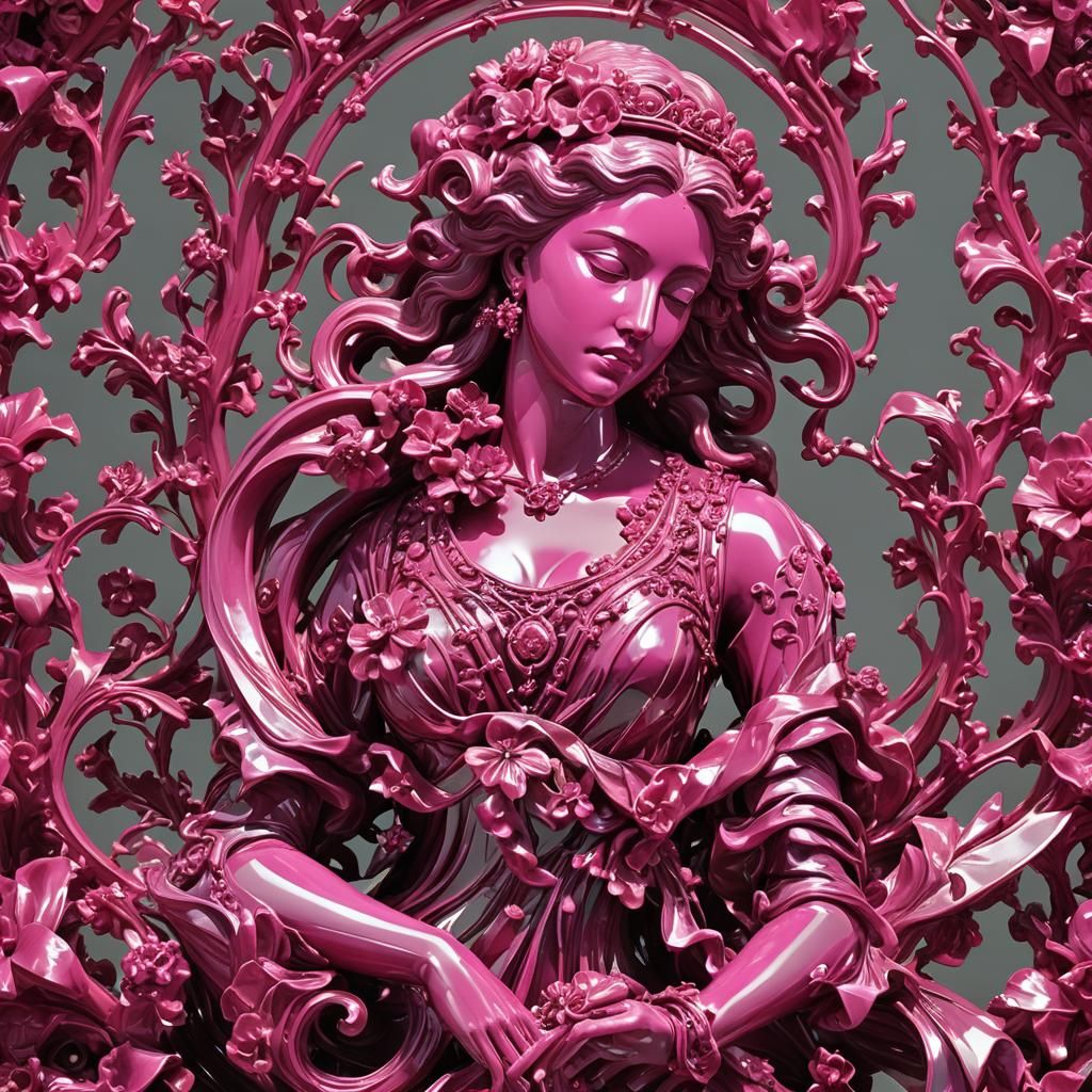 Ethereal Pink Sculpture with Aurora Glow