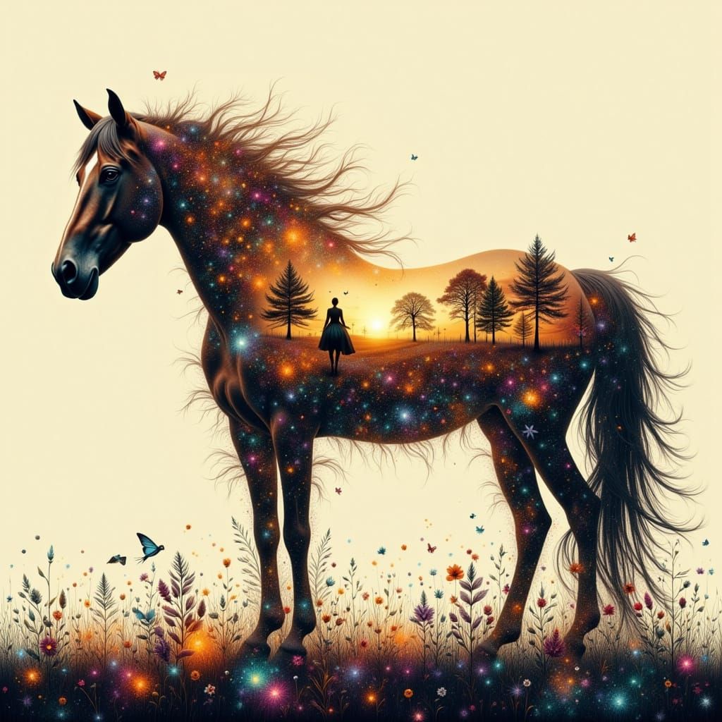 Surreal Horse Silhouette Filled With Fractal Fields