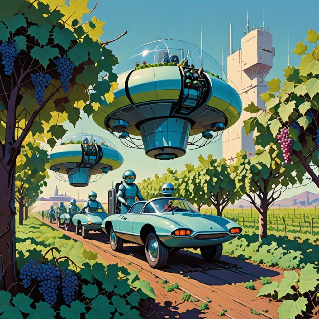 Futuristic Vineyard in Mid Century Modern Style
