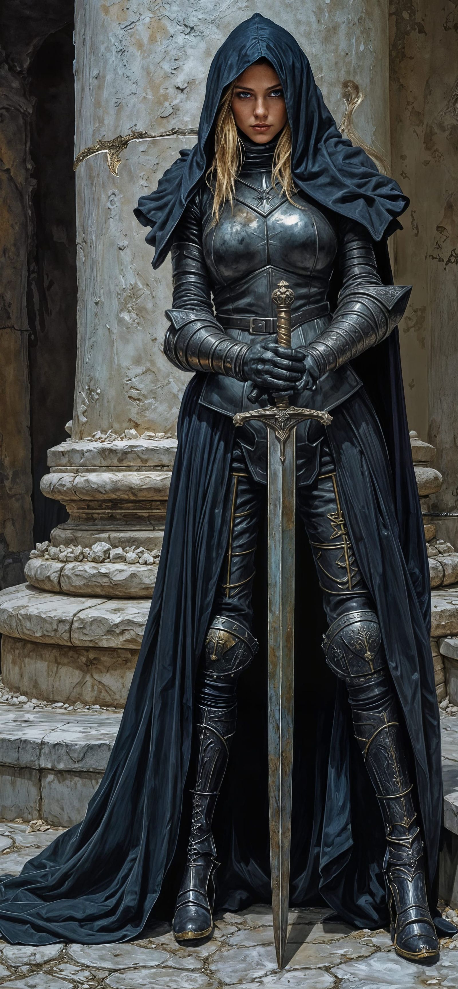 Blonde Female Warrior in Full Plate Armor