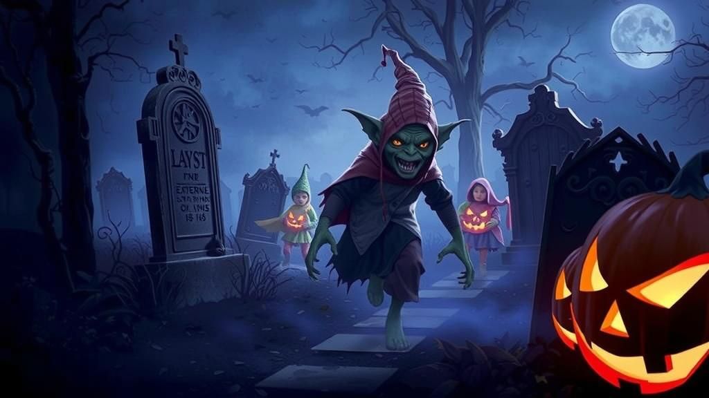 Sinister Goblin Stalks Graveyard Trick-or-Treaters