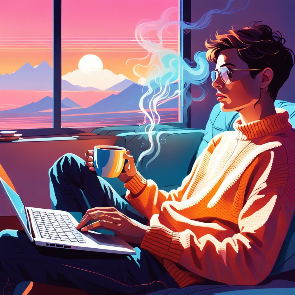 Cozy Coffee Break: Digital Illustration in Syd Mead Style