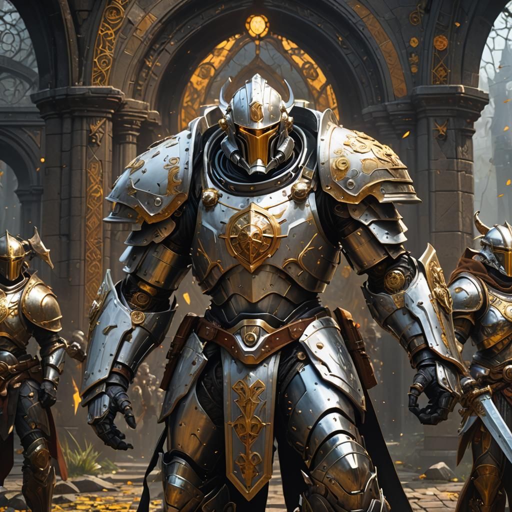 Warforged Fighter with Warhammer in Dark Fantasy Style