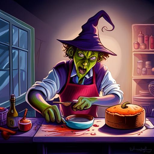 Colorful Graffiti Witch Baking in Kitchen