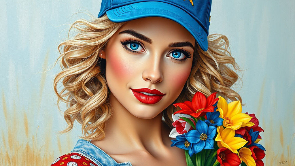 Stunning Woman with Flowers in Oil Painting Style