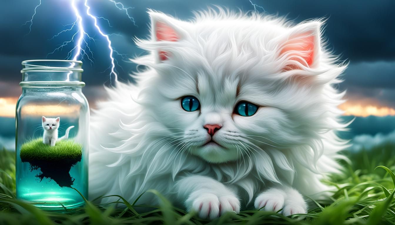 cute kawaii white fluffy angora kitten