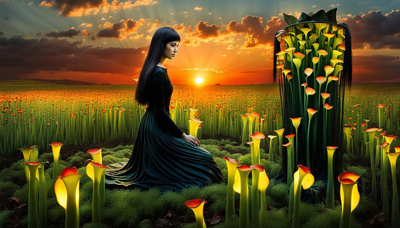 Surreal Sculpture: Woman, Sunset, and Bio Art