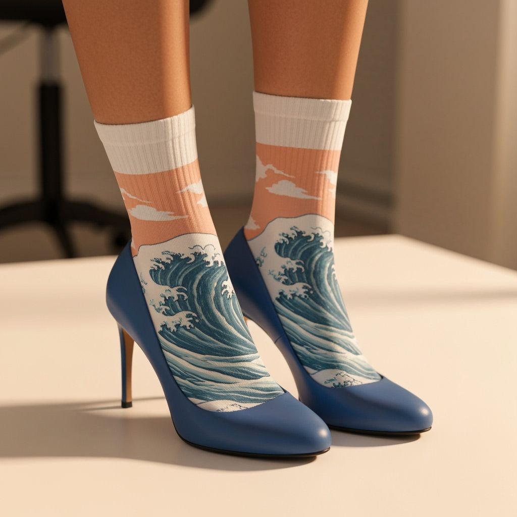 Stylish Blue High Heels and Wave Socks in Studio Shot