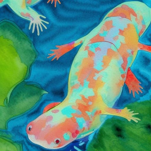 Axolotls in Gouache Style: Maximalist Masterpiece