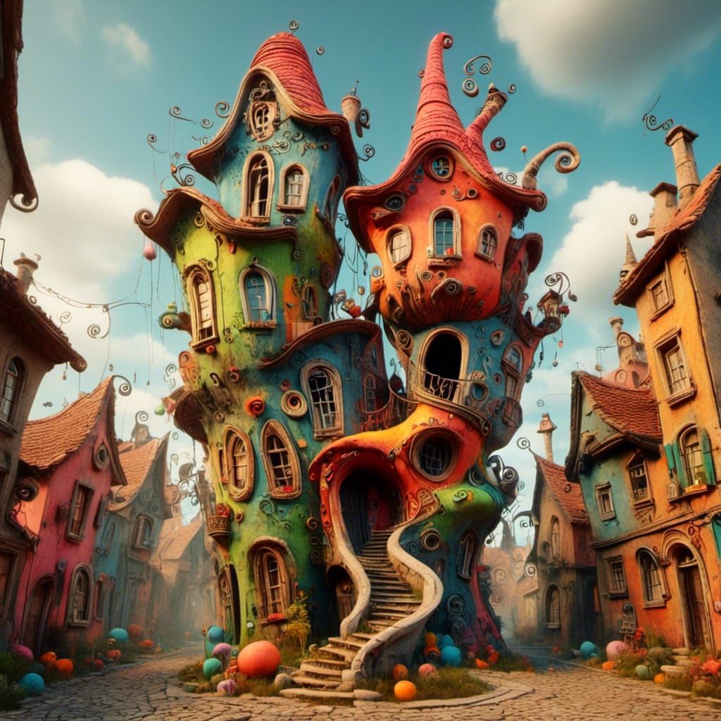 Whimsical Houses in Abstract Style