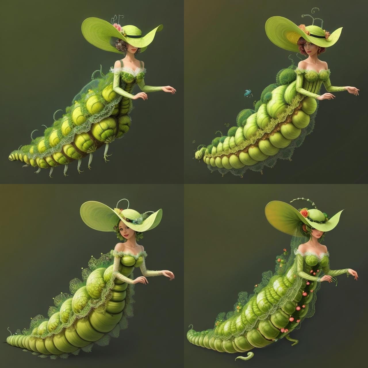 Surreal Caterpillar Lady with Human Torso