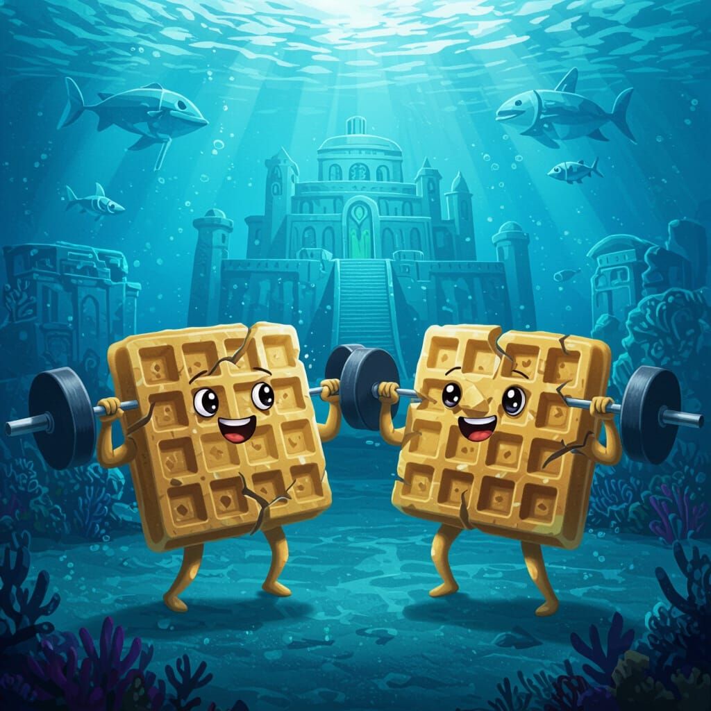 Cracked Waffle Bodybuilder Lifts Weights in Atlantis