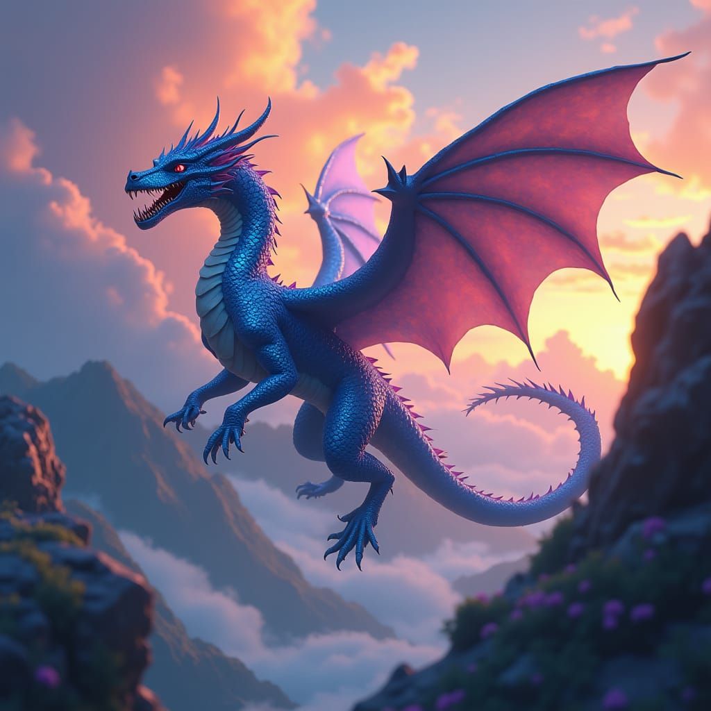 Dragon Soaring Through Mystical Realm: Digital Art