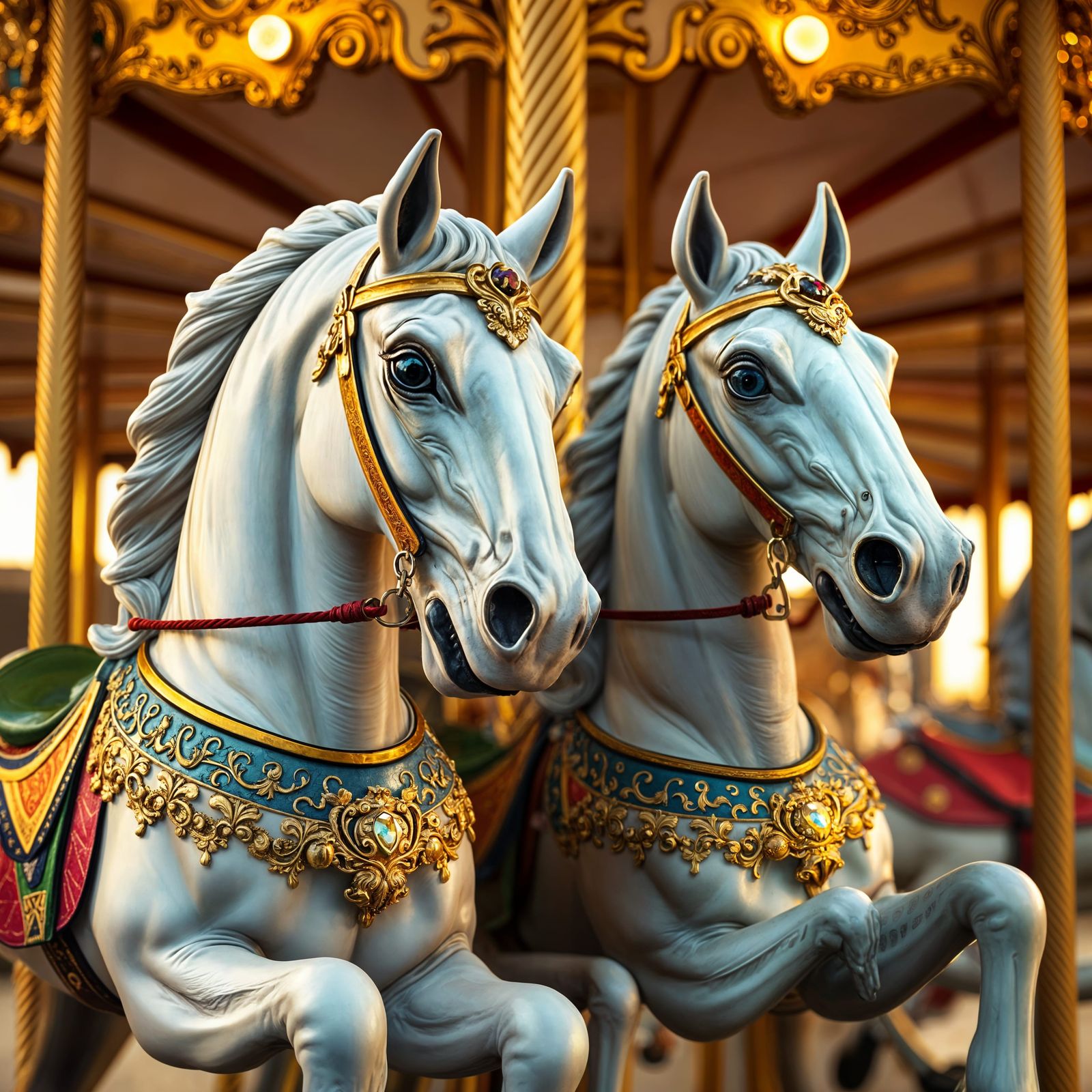 Majestic Carousel with White Horses in Photorealistic Style
