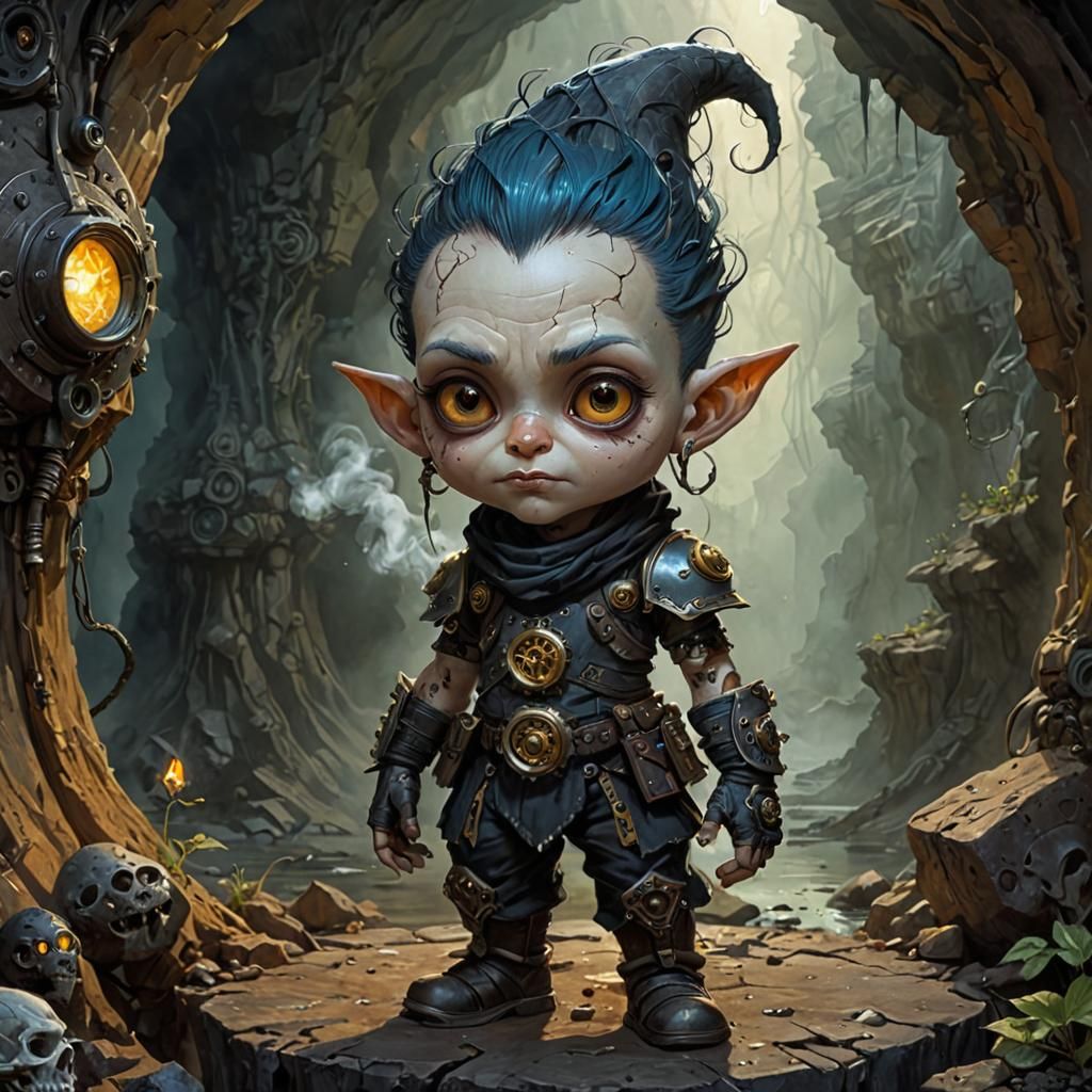 Clockwork Gnome Cyborg in Viscous Shadow, Digital Art