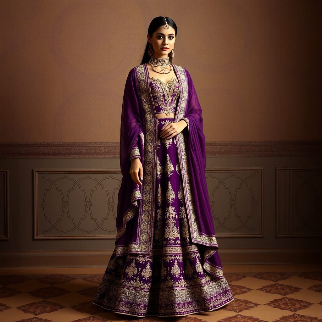 Woman in Regal Purple Gown, Raja Ravi Varma Style