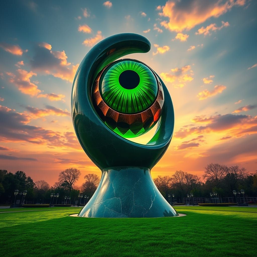 Surrealist Masterpiece of a Green Eye Monument in a Vibrant ...