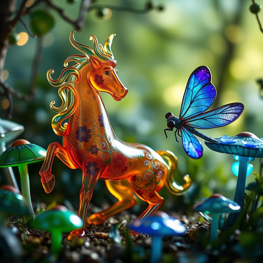 Enameled Glass Centaur Sculpture in Mystical Glade
