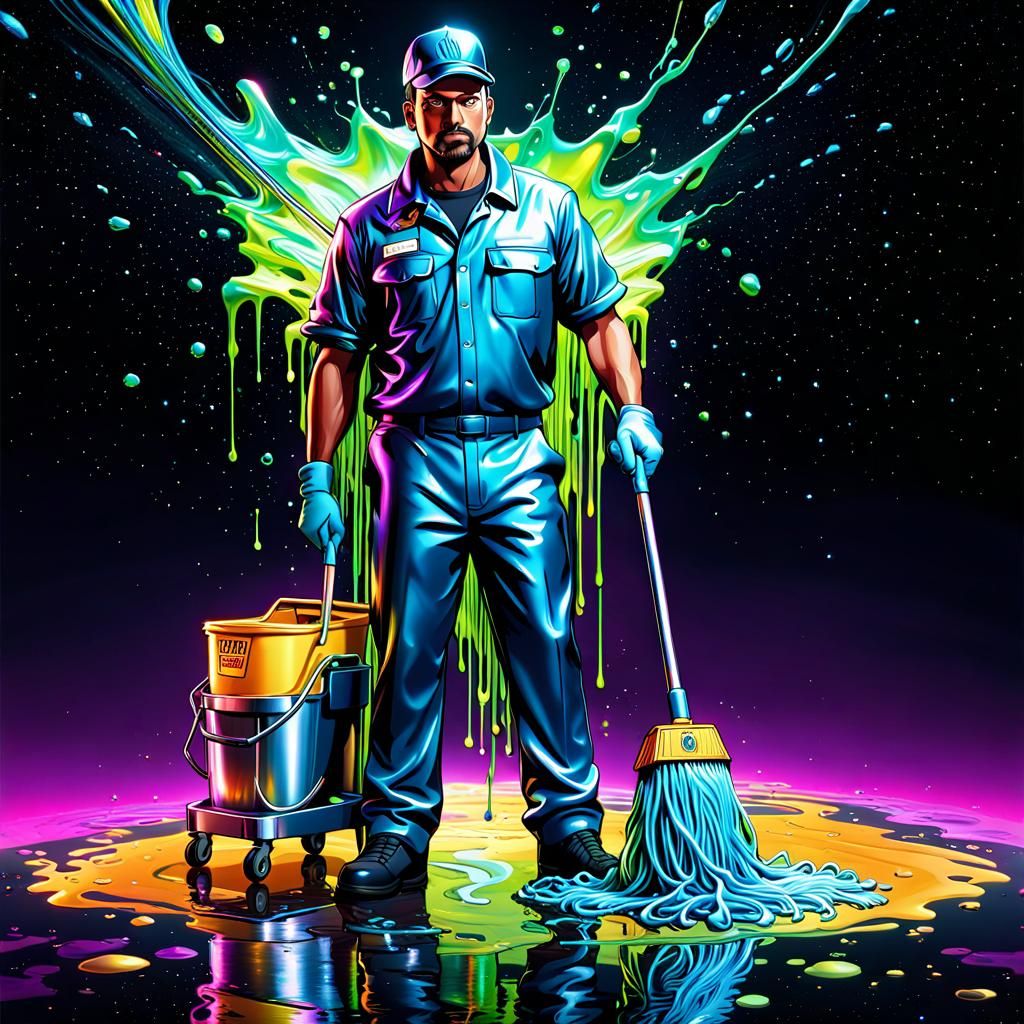 Liquid Chrome Janitor in Cosmic Splash Art