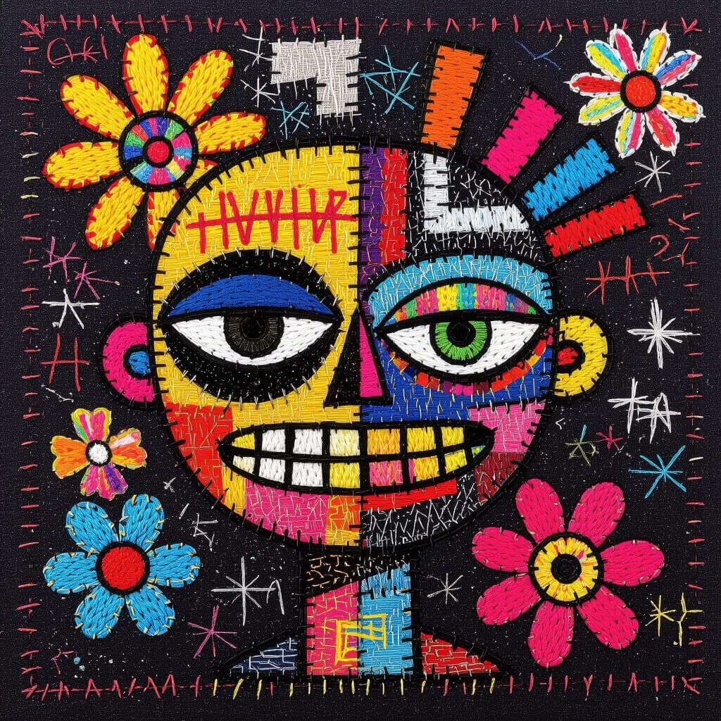 Embroidered Urban Design with Graffiti and Vibrant Colors