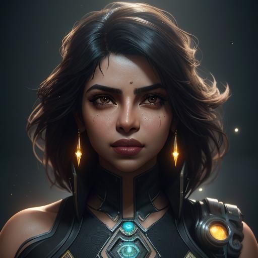 Priyanka Chopra Portrait in Cyberpunk Ink Art Style
