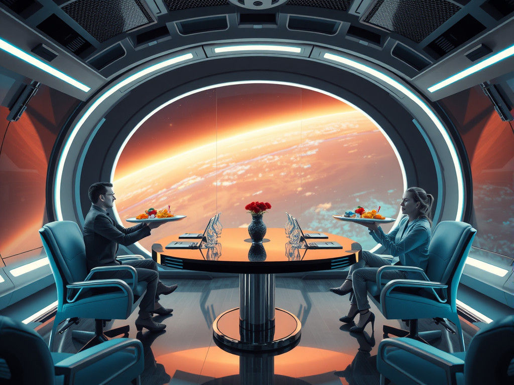 Futuristic Zero Gravity Business Lunch Meeting