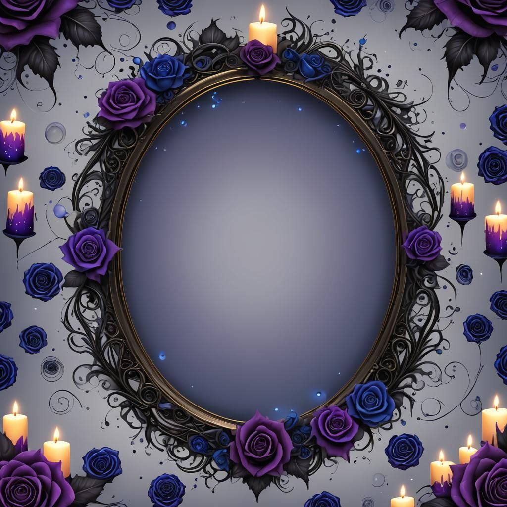 Gothic Frame with Roses, Candles and Particles