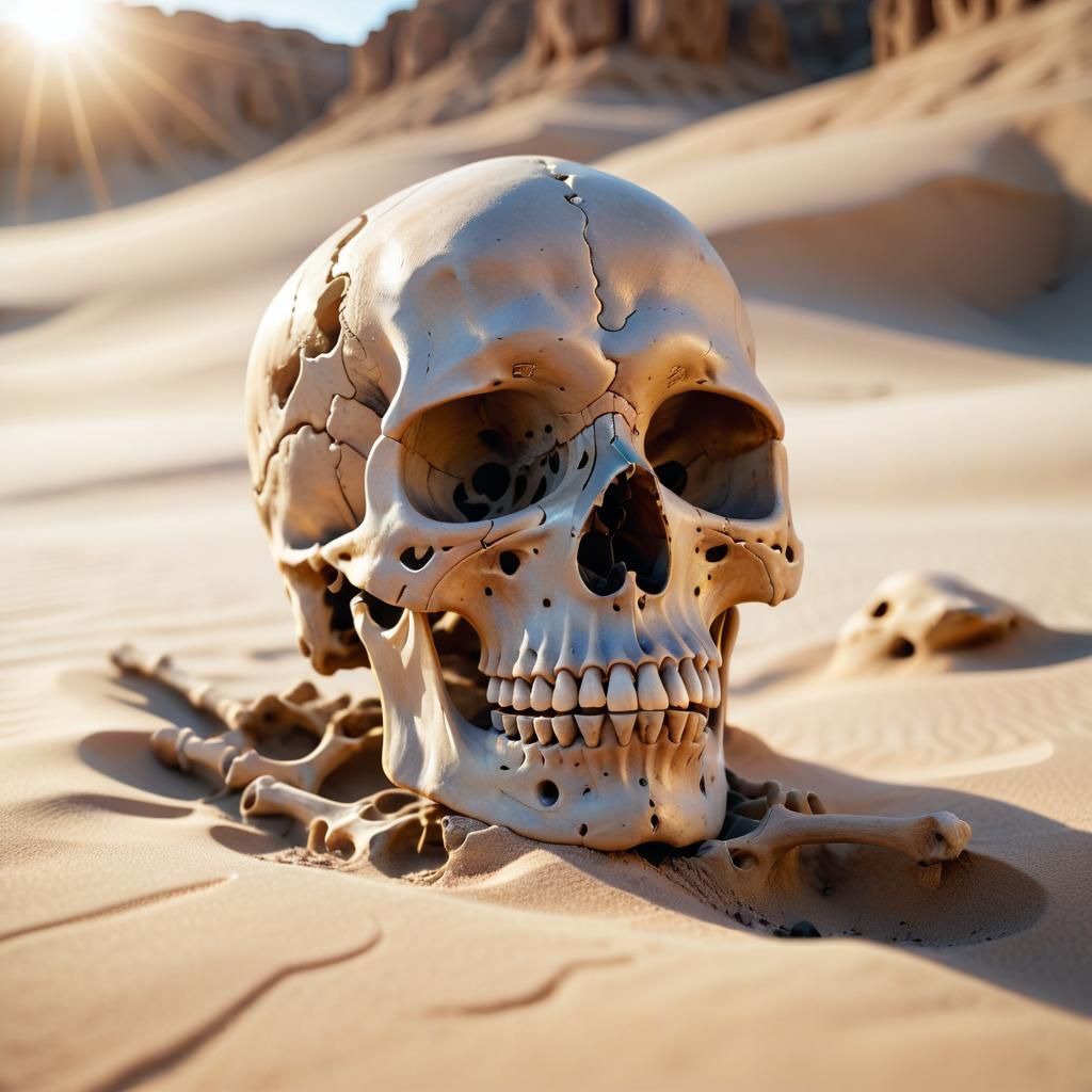Sun-Bleached Skull in Arid Desert Landscape