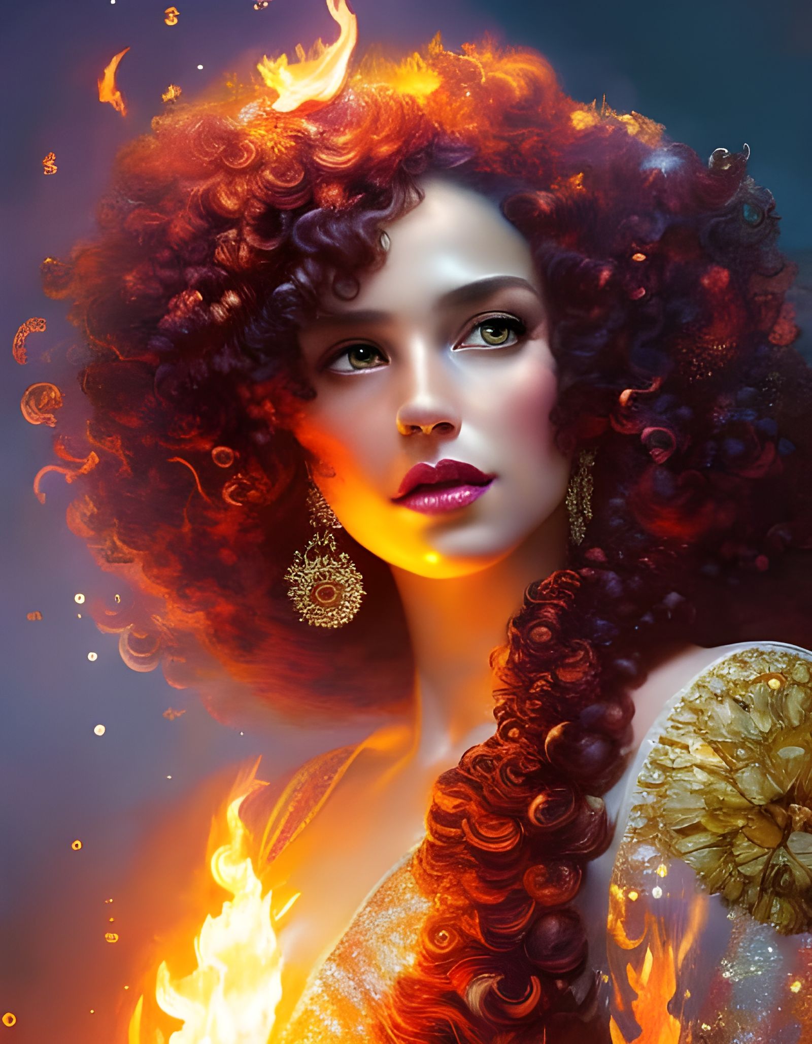 Ethereal Fire Queen with Crystals and Embers