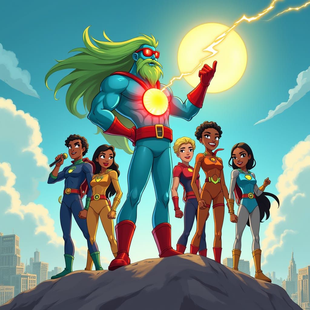 Solar Champion Radiates Unity on Mountaintop