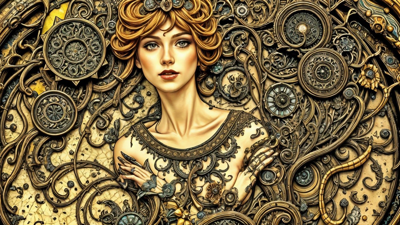 Elegant Woman Surrounded by Dreamlike Memories