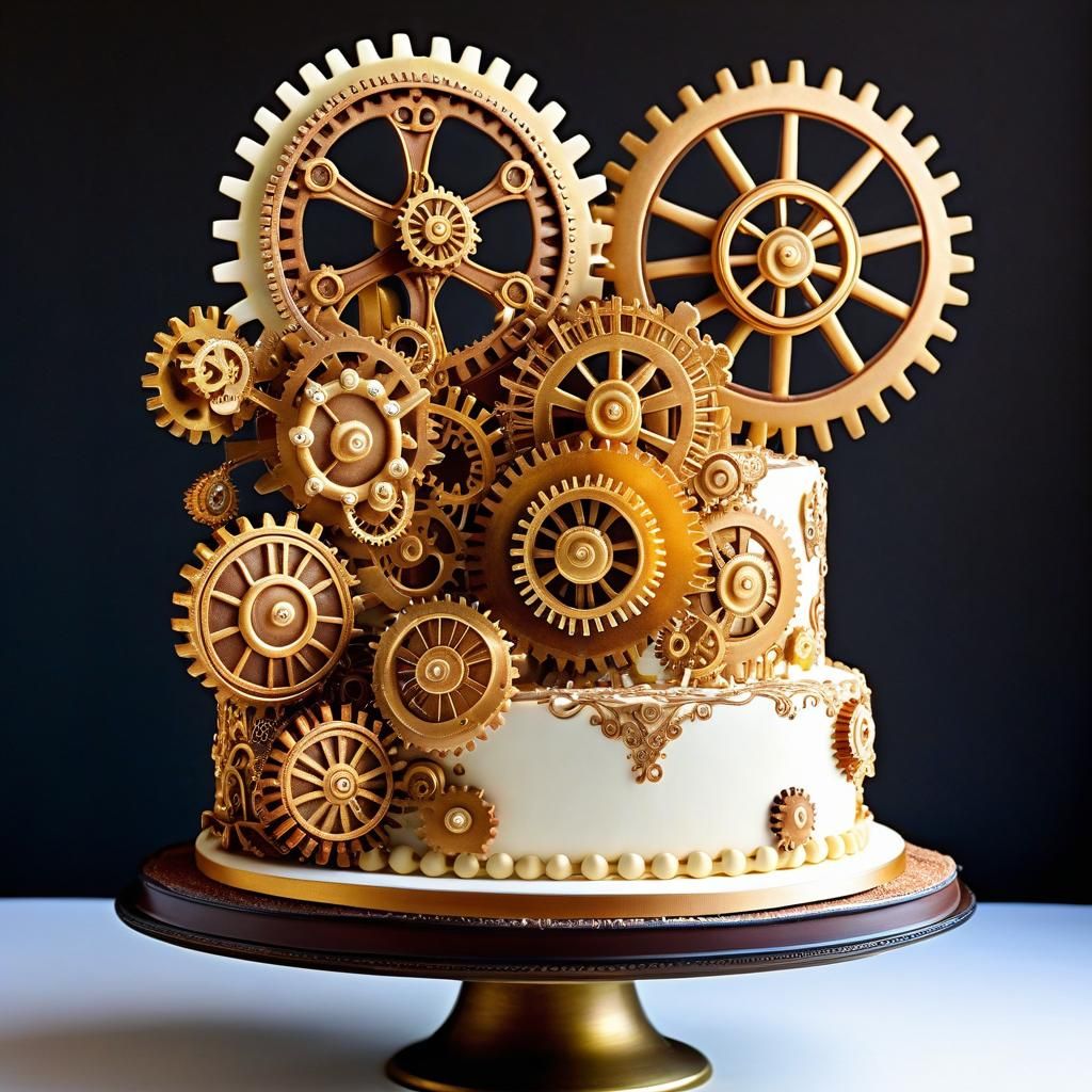 Edible Steampunk Cake Sculpture in Sunlight