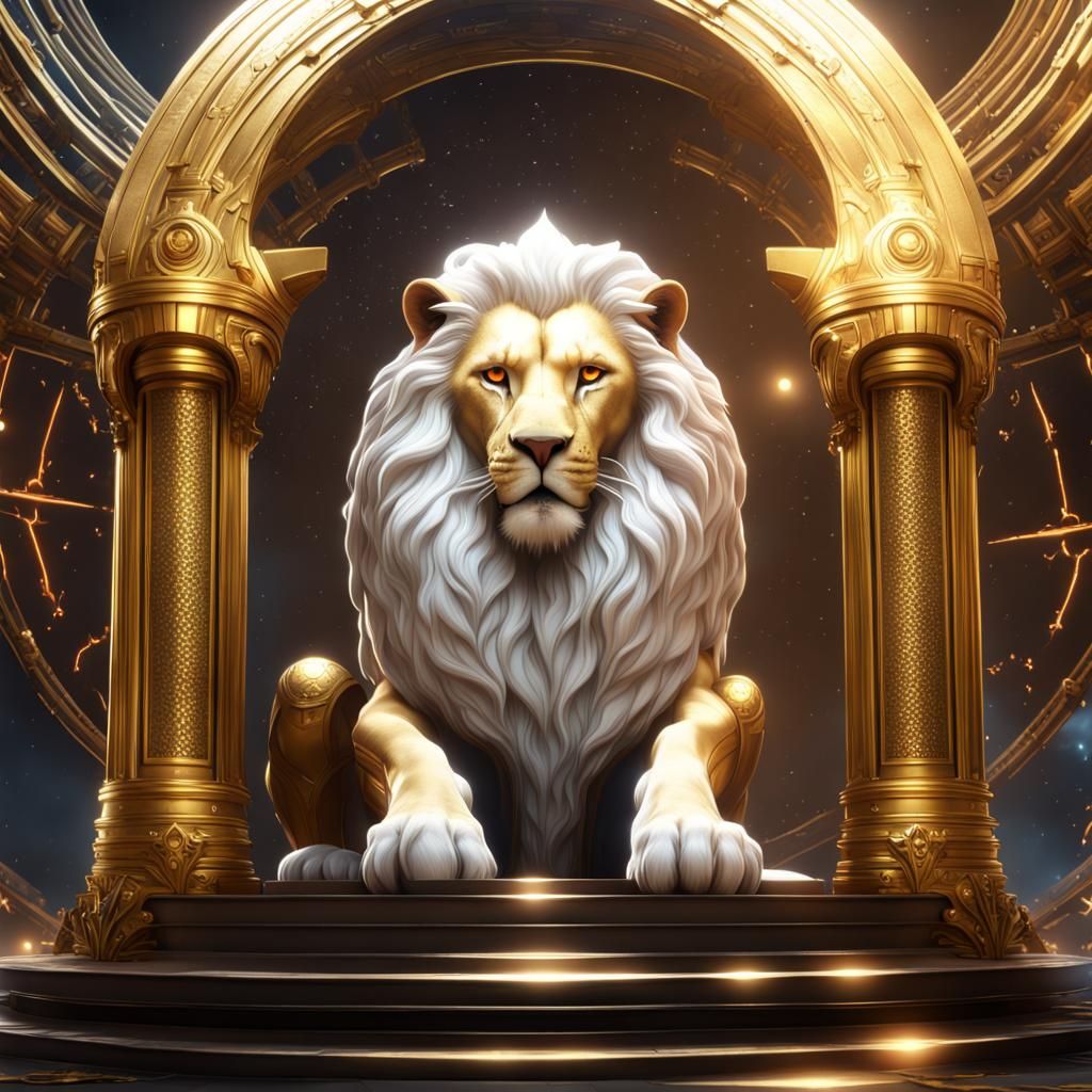 golden white lion god warrior protector lyran king throne lyra star system galactic portal