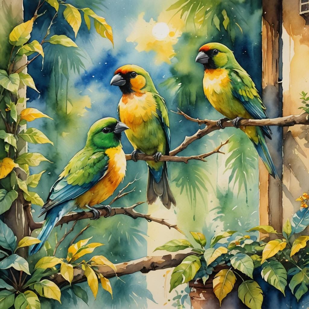 Watercolor Birds Singing in Sunlight: Reggae Art