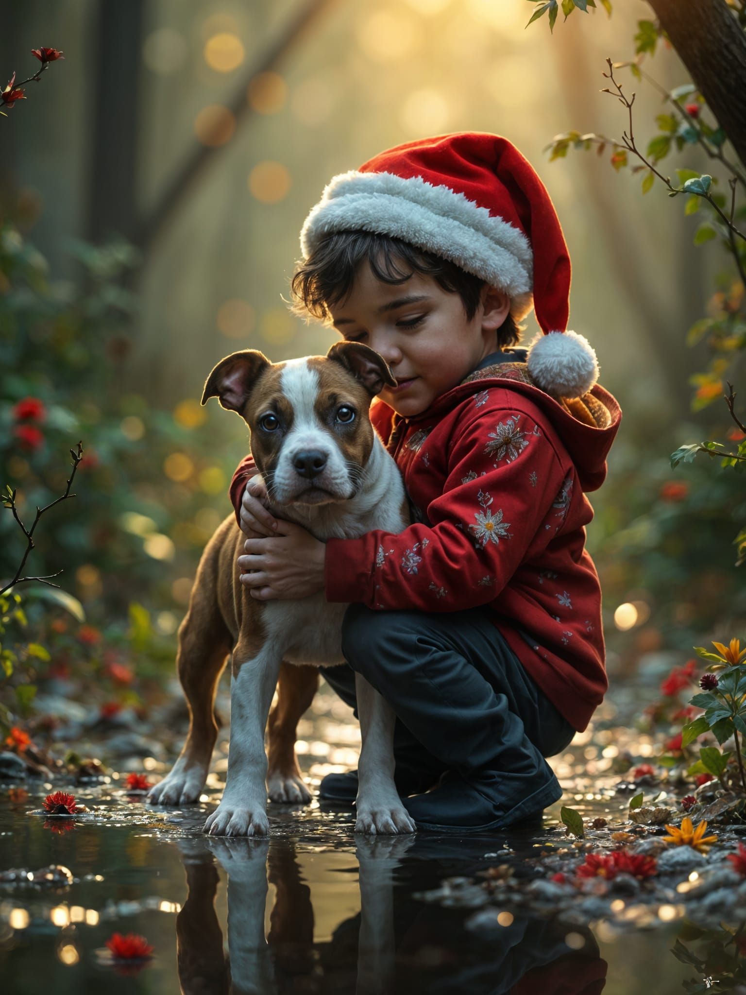 Photorealistic Portrait of a Boy and His Dog in a Whimsical...