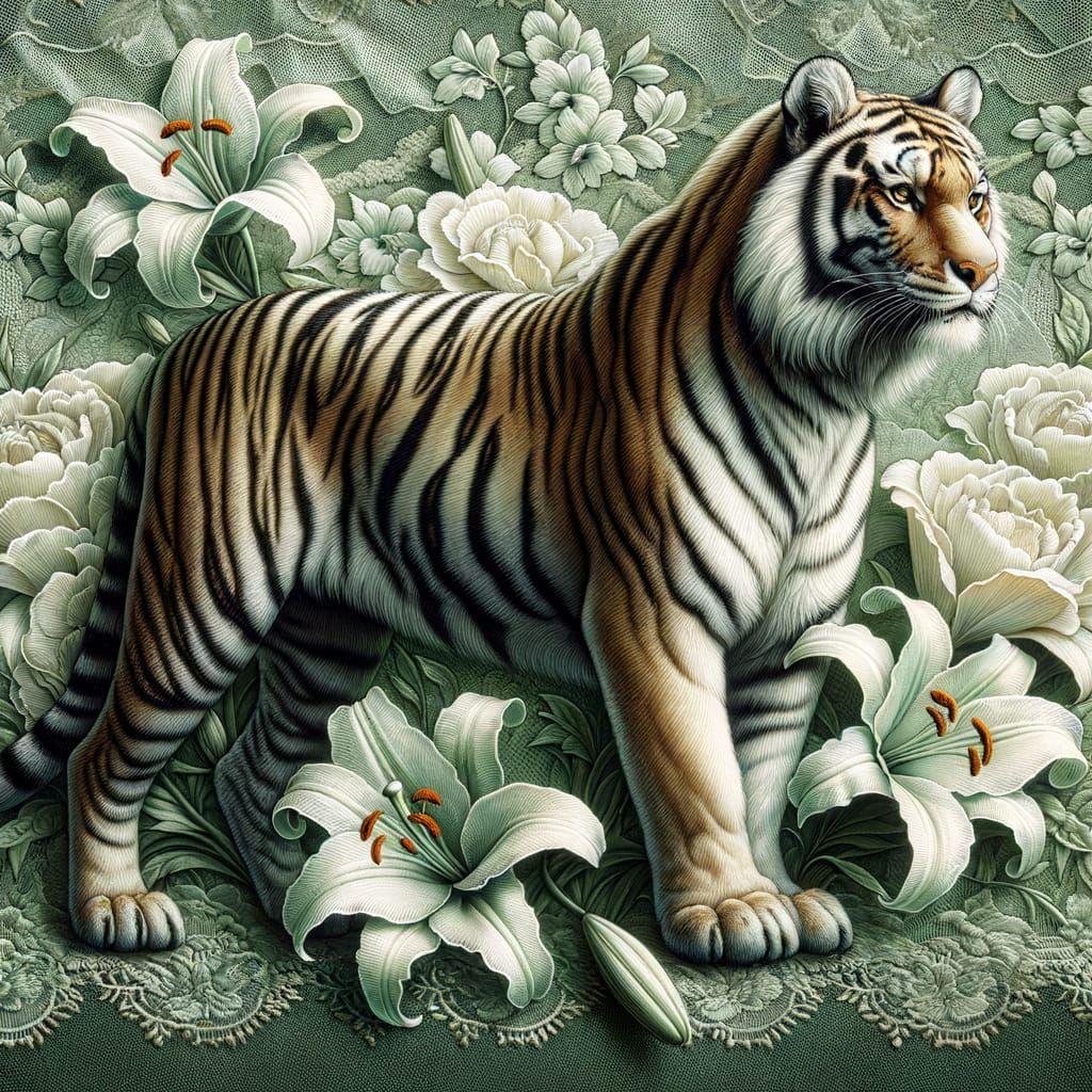 Siberian Tiger Crafted from Silk Jacquard Fabric Art