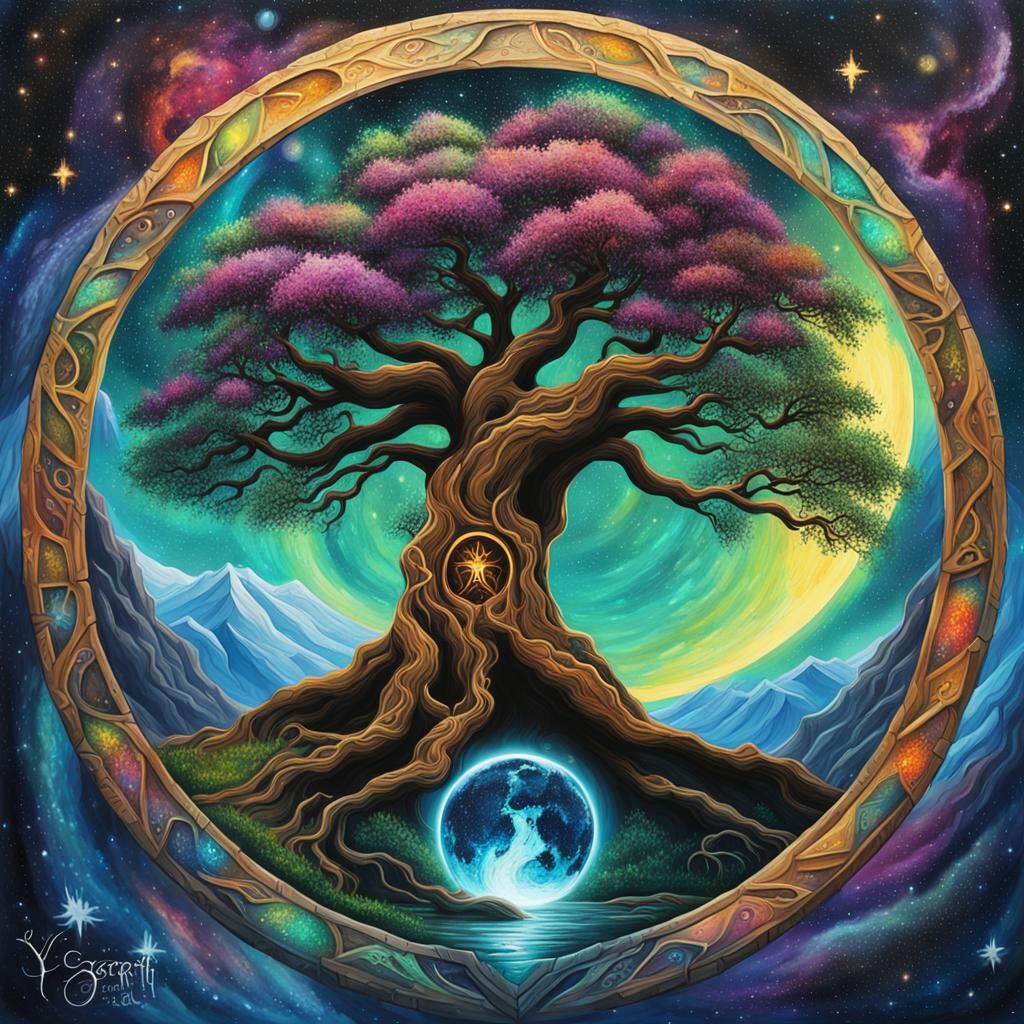 Female Loki Emerges on Yggdrasil in Graffiti Art