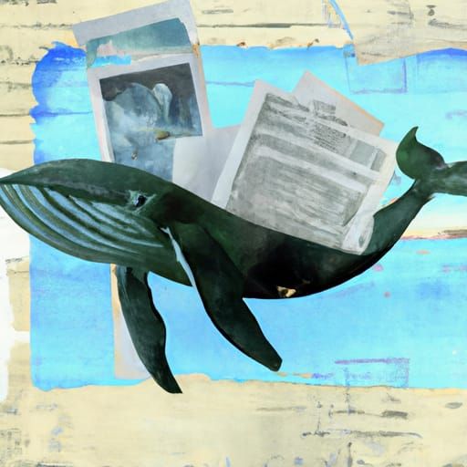 Whale Leaps from Ocean: Mixed Media Collage