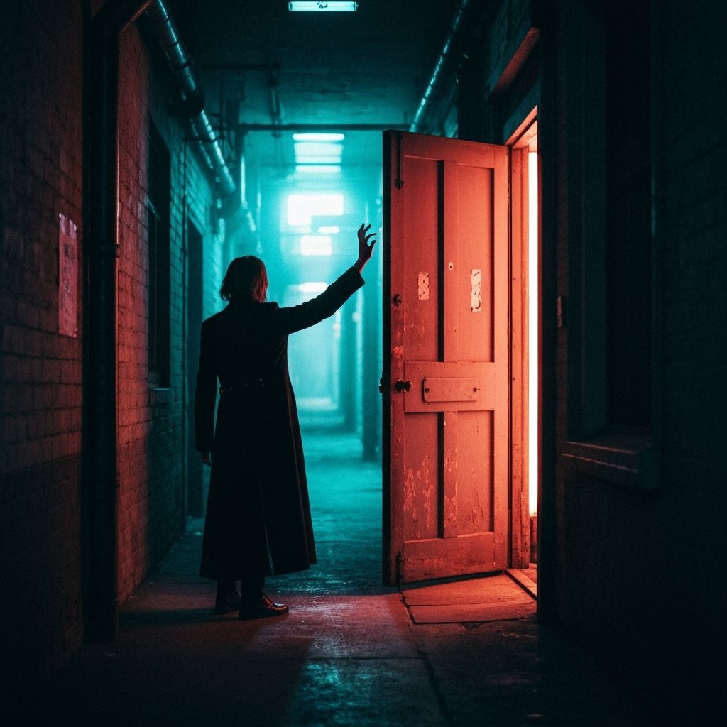 Cyberpunk Magician Opens Door with Ghostly Hand