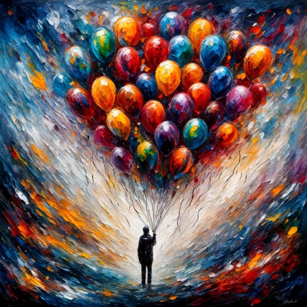 Surreal Balloon Hands: An Impasto Painting
