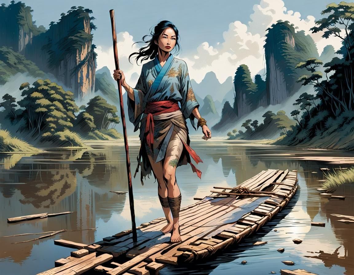 River Raft in Comics Art Style