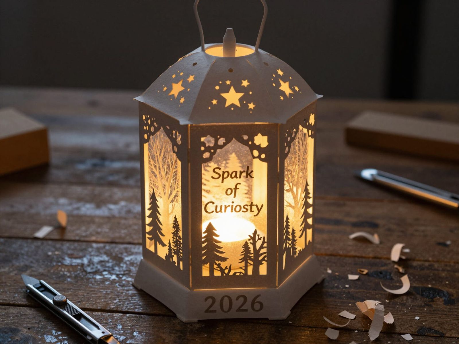 Glowing Paper Lantern with Forest and Stars, 2026 Theme