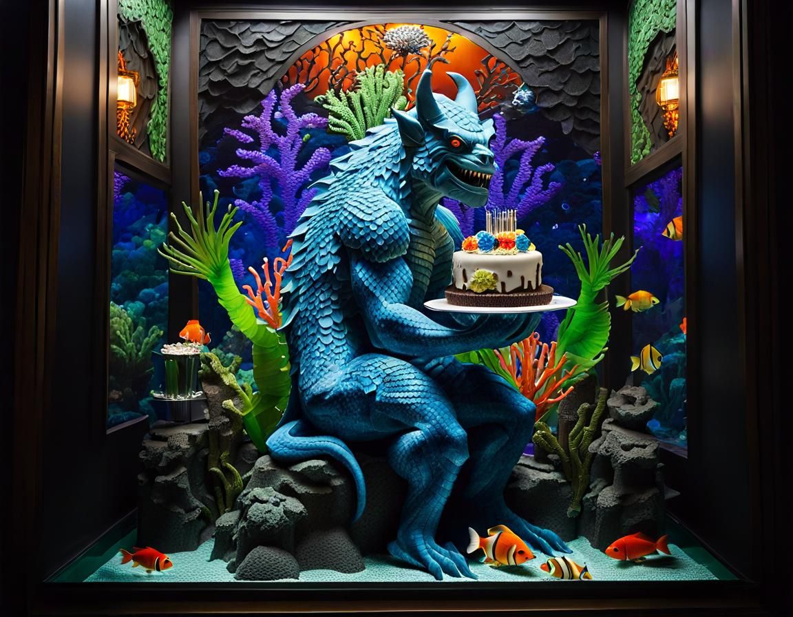 Gargoyle's Cake: Sinister Mosaic Art Deco Celebration