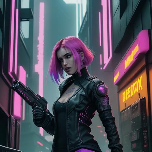 Cyberpunk Cityscape at Night in Neon Style